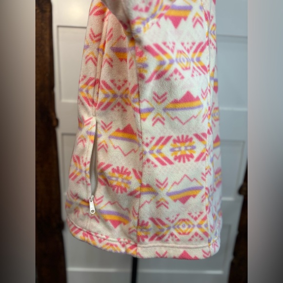 Columbia Women’s XL Fleece Jacket Pink Yellow Pattern Zip Pockets - Picture 5 of 10